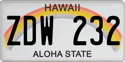 HI license plate ZDW232