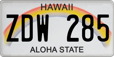HI license plate ZDW285