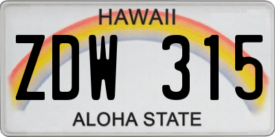 HI license plate ZDW315