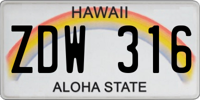 HI license plate ZDW316