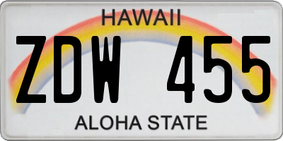 HI license plate ZDW455