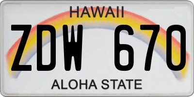 HI license plate ZDW670
