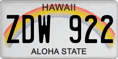 HI license plate ZDW922