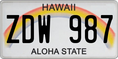 HI license plate ZDW987