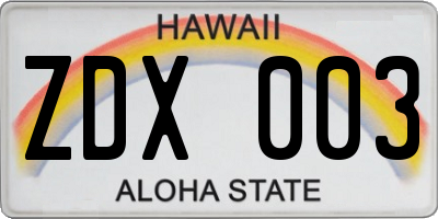 HI license plate ZDX003