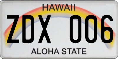 HI license plate ZDX006