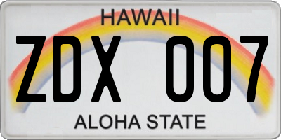 HI license plate ZDX007