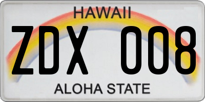 HI license plate ZDX008