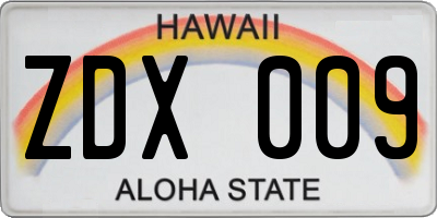 HI license plate ZDX009