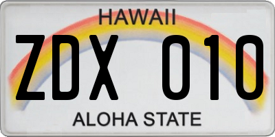 HI license plate ZDX010