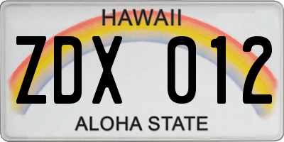 HI license plate ZDX012