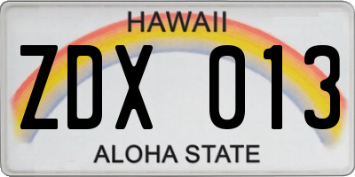 HI license plate ZDX013