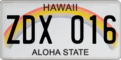 HI license plate ZDX016