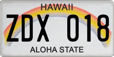 HI license plate ZDX018