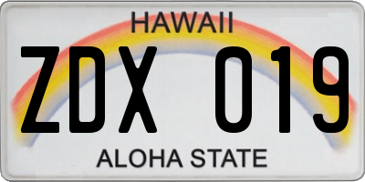 HI license plate ZDX019