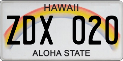 HI license plate ZDX020