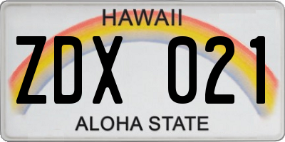 HI license plate ZDX021