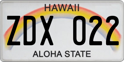 HI license plate ZDX022