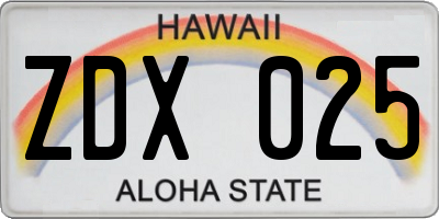HI license plate ZDX025