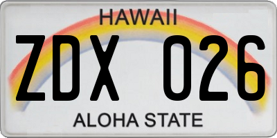 HI license plate ZDX026