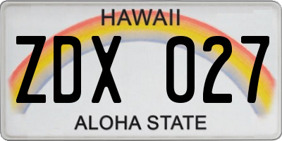 HI license plate ZDX027