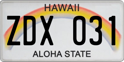 HI license plate ZDX031