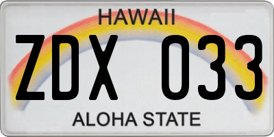 HI license plate ZDX033
