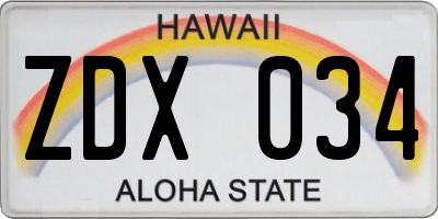 HI license plate ZDX034