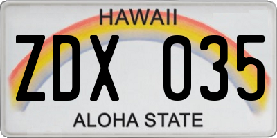 HI license plate ZDX035