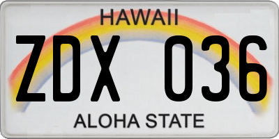 HI license plate ZDX036