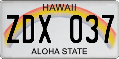 HI license plate ZDX037