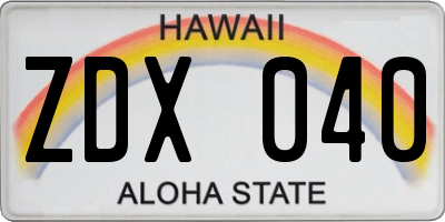 HI license plate ZDX040