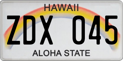 HI license plate ZDX045