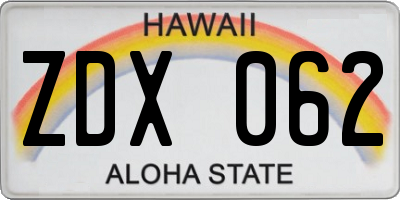 HI license plate ZDX062