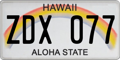 HI license plate ZDX077