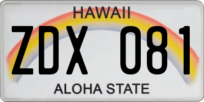 HI license plate ZDX081