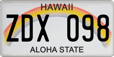 HI license plate ZDX098
