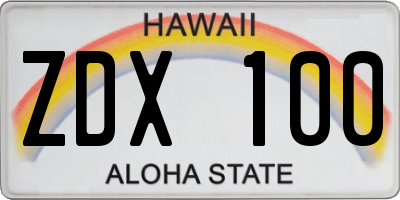 HI license plate ZDX100