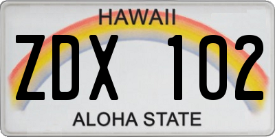HI license plate ZDX102