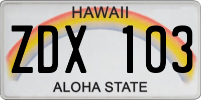 HI license plate ZDX103