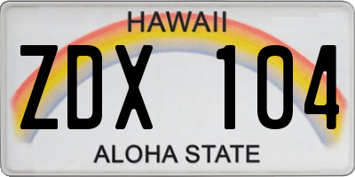 HI license plate ZDX104