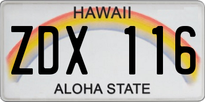 HI license plate ZDX116