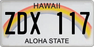 HI license plate ZDX117