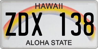 HI license plate ZDX138