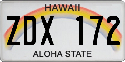 HI license plate ZDX172