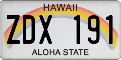 HI license plate ZDX191