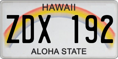 HI license plate ZDX192