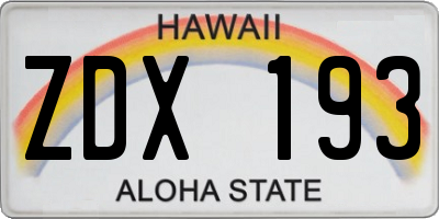 HI license plate ZDX193