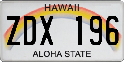 HI license plate ZDX196