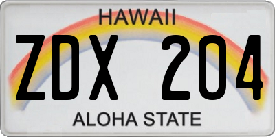 HI license plate ZDX204